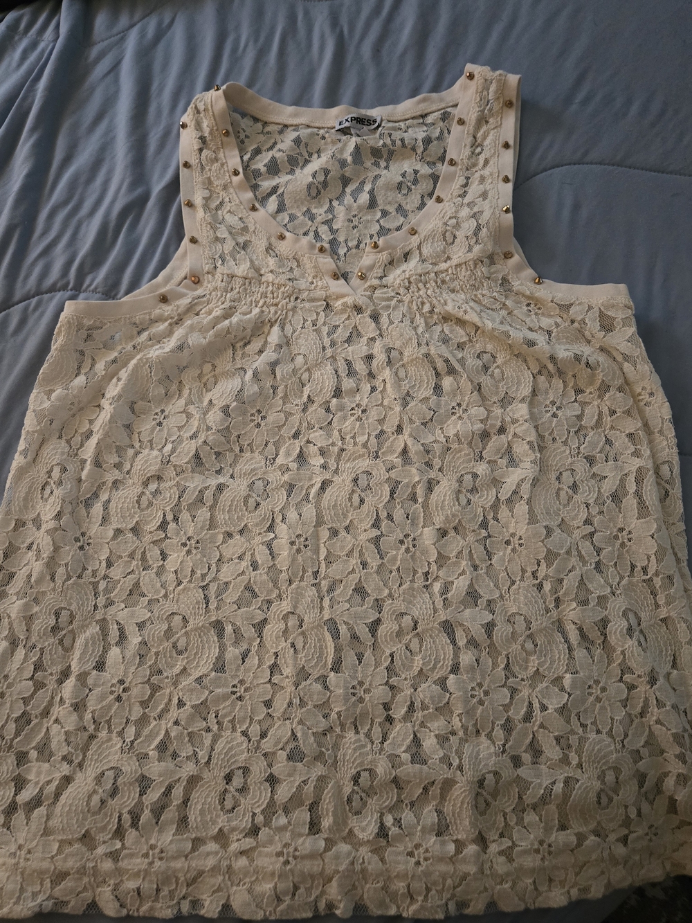 Express Women's Cream Lace Tank with Stud Accents